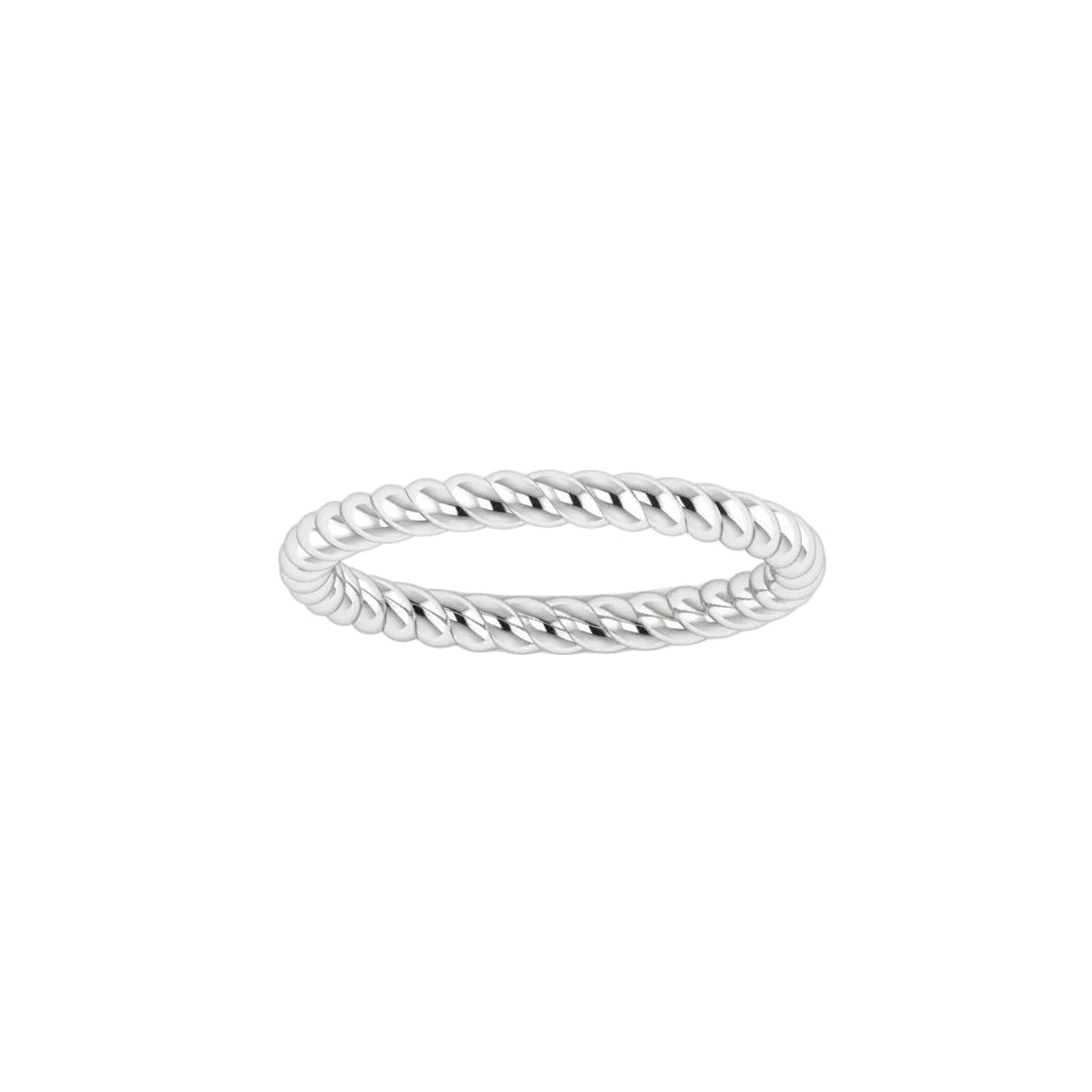 A polished silver-toned Platinum twisted rope plain ring on a clean white background.