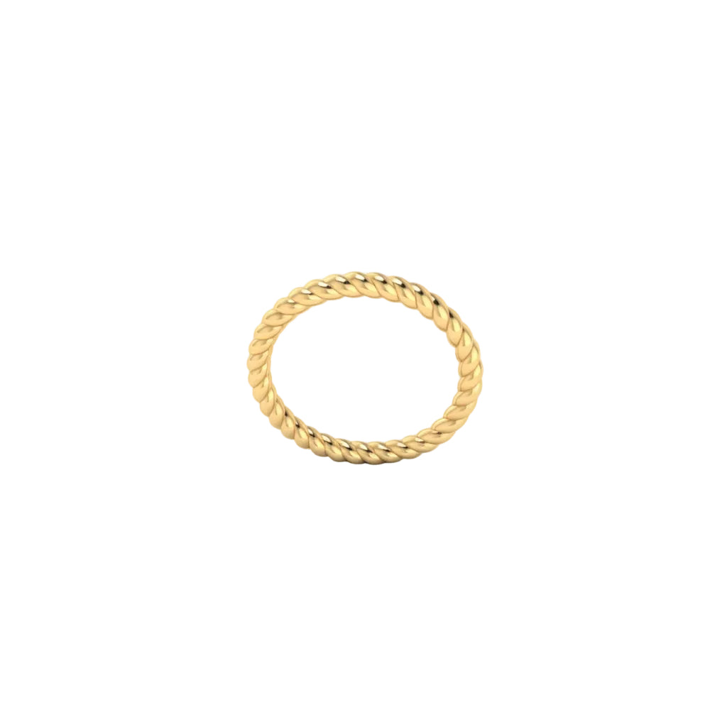 A polished Yellow Gold twisted rope plain ring on a clean white background.