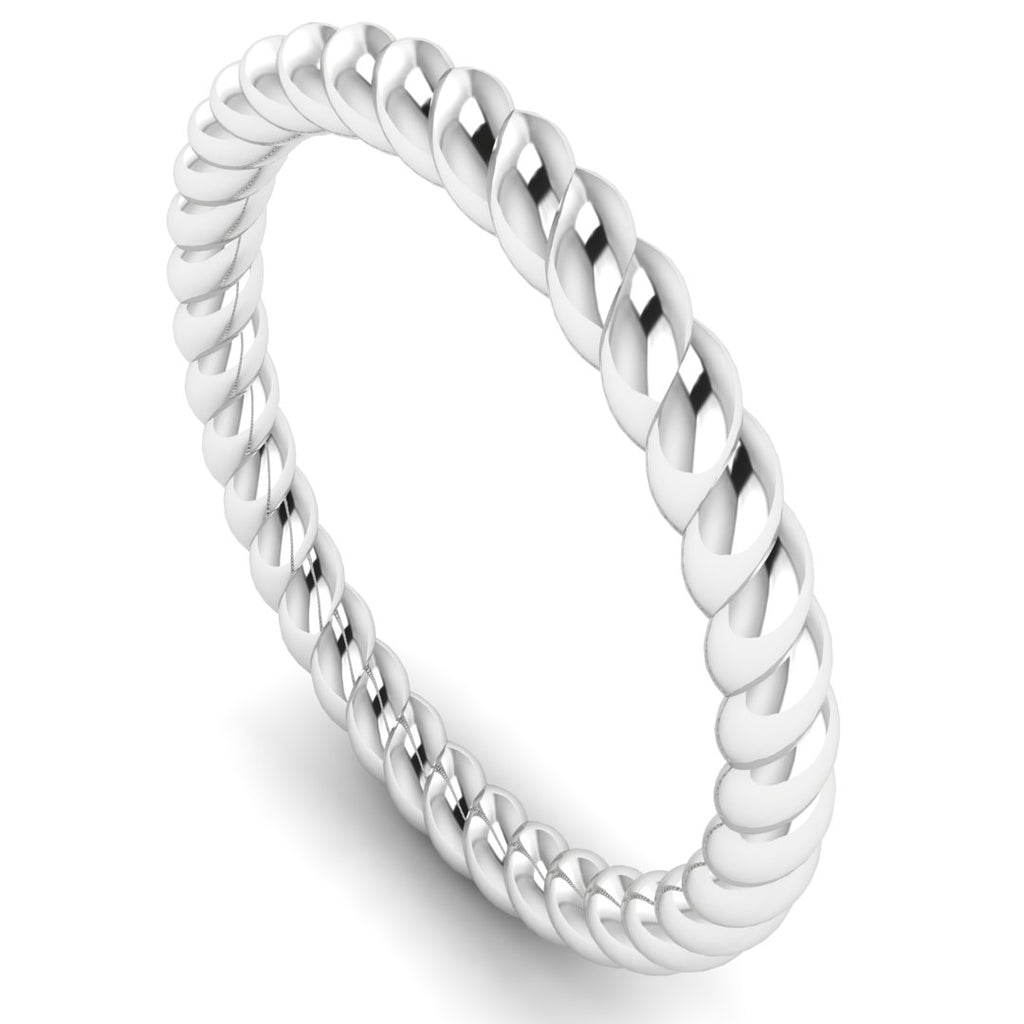 A polished silver-toned Platinum twisted rope plain ring on a clean white background.
