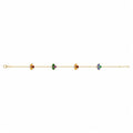 Bee 4U 18k yellow gold multi-gemstone station bracelet with tsavorite, garnet, iolite, citrine, and diamonds shown full length on a white background.