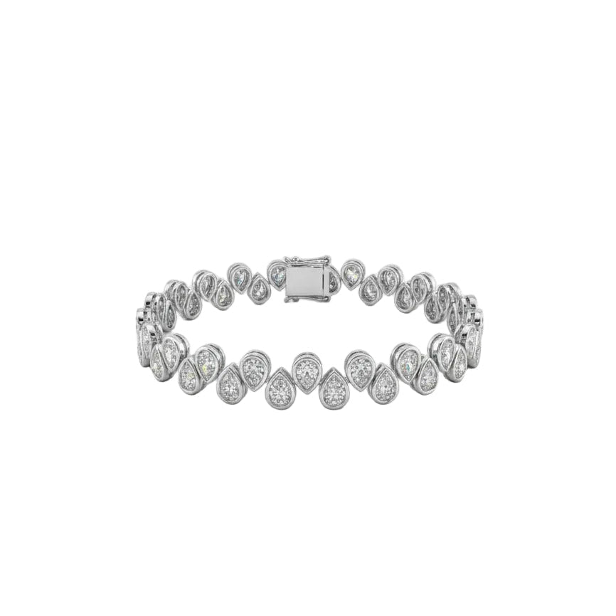 White Gold bracelet with teardrop-shaped diamonds on a white background