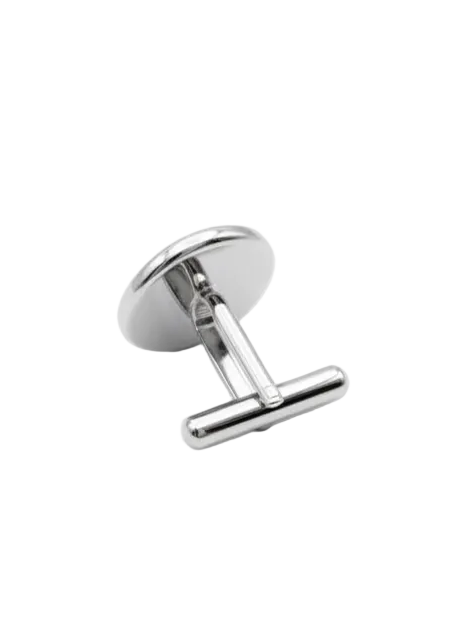 White gold cufflink back view on a white background