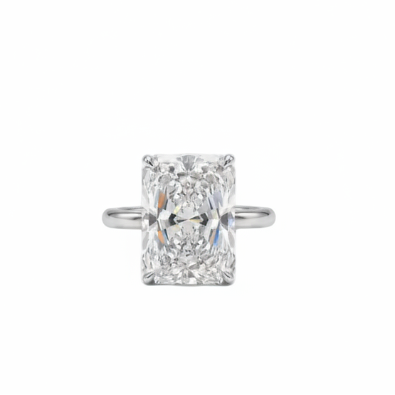 A Platinum Radiant Diamond solitaire ring featuring Radiant Center Lab Grown Diamond shown on a clean white background.