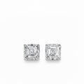 A pair of Inga Fine Jewelry Asscher Cut Diamond Stud Earrings in 14k White Gold 1.54ctw Lab Grown shown in white background.