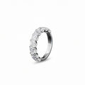 A white gold Asscher Diamond Prong set 1/2 eternity ring featuring a continuous row of asscher cut lab grown diamonds, shown on a clean white background.