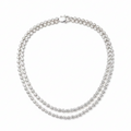 A double-strand tennis necklace featuring clear round-cut stones in a white gold setting, displayed on a clean white background.