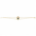Bee Icon 18k yellow gold station bracelet with iolite, tsavorite, mother of pearl, and diamond set against a plain white background.