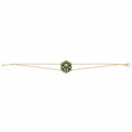 Bee Icon 18k yellow gold station bracelet with tsavorite, rhodolite garnet, and malachite shown on a white background.