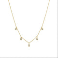 18k yellow gold 1.00 ctw multi-shape bezel-set lab diamond station chain necklace. Yellow Gold necklace with small drop bezel set diamonds on a white background.