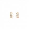 14K yellow gold bezel set oval lab grown diamond huggie hoop earrings 3.61 ctw front view Inga Fine Jewelry on white background.