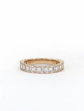 Emerald cut lab diamond 3/4 eternity band 2.09 ctw in 14k yellow gold front on a white background.