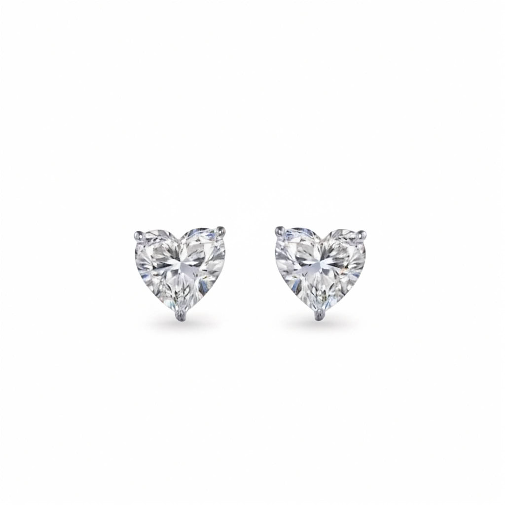 2ct Heart-Cut Lab-Grown Diamond Stud Earrings in 14k White Gold on white background.