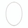 A white gold tennis necklace featuring a continuous link pattern of oval and round cut diamonds, displayed on a solid white background.
