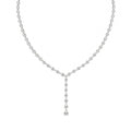 14k white gold 12.00 ctw pear-cut lab diamond riviera drop necklace on a white background.
