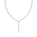 White Gold necklace with small pear prong set diamonds on a white background.