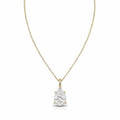18k white gold solitaire pendant necklace featuring a 2.00 carat pear lab diamond on white background.