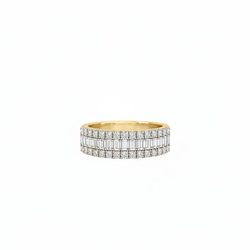 Two tone, three row Multi Shaped Lab Grown Diamond Eternity Band.