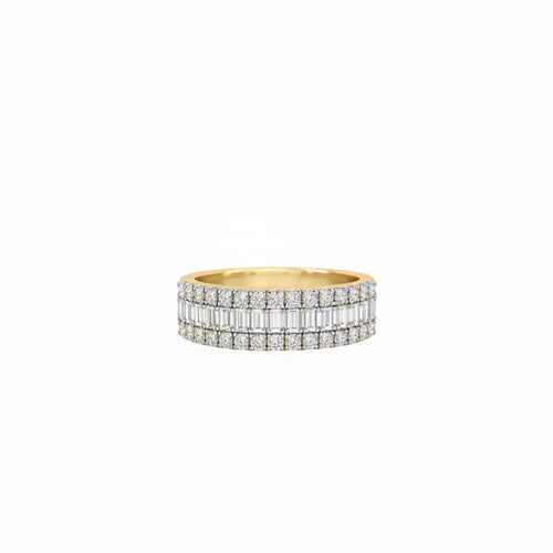 Two tone, three row Multi Shaped Lab Grown Diamond Eternity Band.