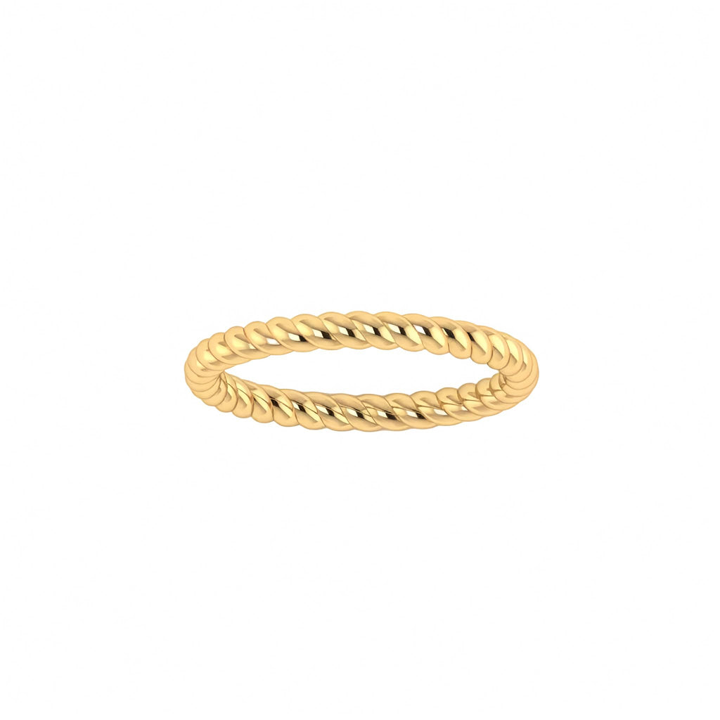 A polished Yellow Gold twisted rope plain ring on a clean white background.