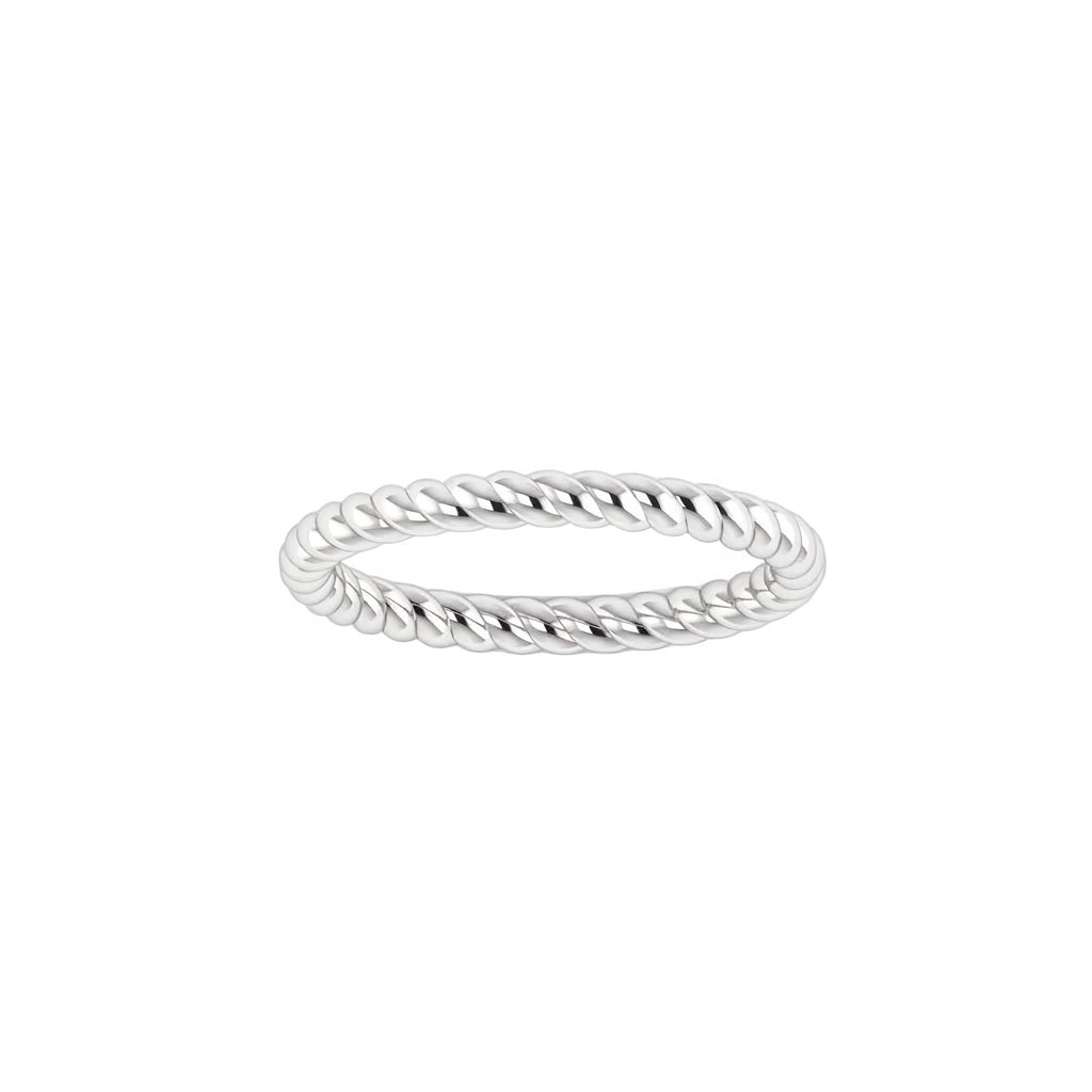 2mm solid platinum aura rope band with twisted braided texture on white background.