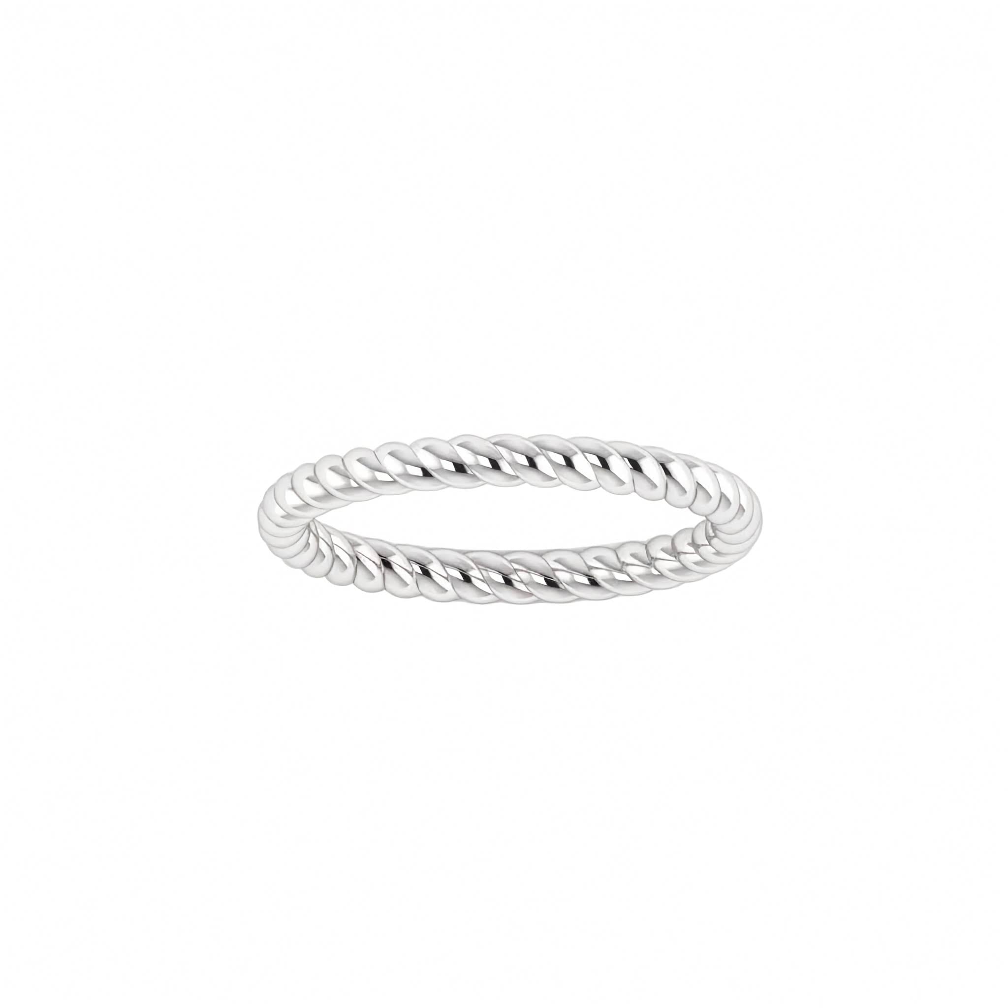 2mm solid platinum aura rope band with twisted braided texture on white background.