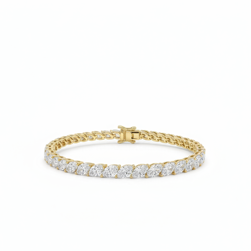 Inga Fine Jewelry Marquise Diamond Tennis Bracelet in 14k Yellow Gold with 7.26ctw Lab Grown Diamonds